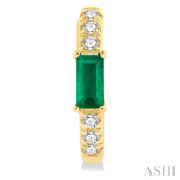 4X2 MM Baguette Cut Emerald and 1/8 Ctw Petite Round Cut Diamond Fashion Huggies in 10K Yellow Gold